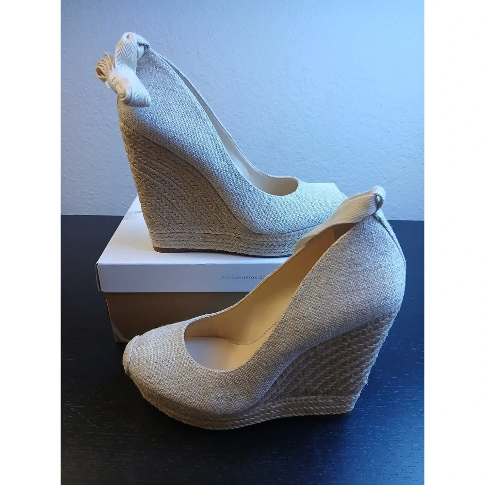 Jessica Simpson JS-ZEXIE Natural Two Tone Canvas Wedge Espadrille Pumps 9M